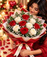 Red & White Rose Bouquet – 6 Red + 6 White Roses
