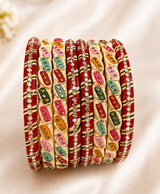 Red and White Multicolour Embellished Chudi Set
