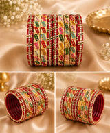 Red and White Multicolour Embellished Chudi Set