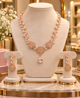 Gold Tone Necklace Featuring Floral Stone & Earrings Set