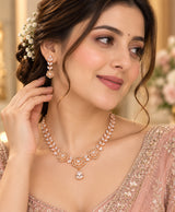 Gold Tone Necklace Featuring Floral Stone & Earrings Set