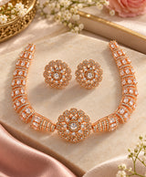 Rose Gold Floral Zirconia Necklace & Earrings Set