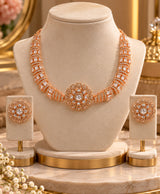 Rose Gold Floral Zirconia Necklace & Earrings Set