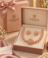 Rose Gold Floral Zirconia Necklace & Earrings Set
