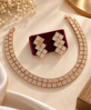 Rose Gold Square Link Crystal Necklace & Earrings Set