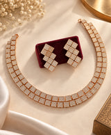 Rose Gold Square Link Crystal Necklace & Earrings Set