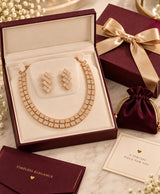 Rose Gold Square Link Crystal Necklace & Earrings Set