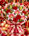 Rose & Lily Bouquet – 8 Roses + 3 Lilies