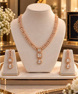 Rose Gold Crystal Leaf-Design Necklace & Earrings Set