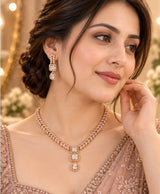 Rose Gold Crystal Leaf-Design Necklace & Earrings Set