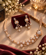 Rose Gold Floral Elegance Necklace Set with Matching Earrings