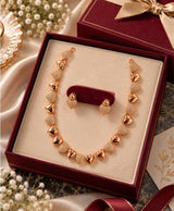 Rose Gold Heart Link Necklace Set with Matching Heart Earrings