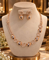 Rose Gold Oval Link Necklace & Earrings Set