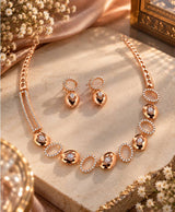 Rose Gold Oval Link Necklace & Earrings Set