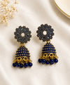 Royal Blue Floral Jhumka Earrings with Gold-Tone Detailing