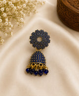 Royal Blue Floral Jhumka Earrings with Gold-Tone Detailing