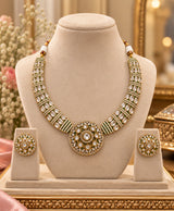 Royal Green Kundan Statement Necklace Set with Matching Earrings