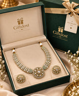 Royal Green Kundan Statement Necklace Set with Matching Earrings