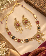 Royal Kundan-Inspired Dori Necklace Set with Matching Pearl Drop Earrings