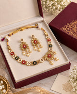 Royal Kundan-Inspired Dori Necklace Set with Matching Pearl Drop Earrings