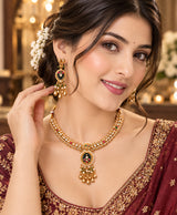 Royal Kundan-Inspired Gold-Tone Necklace Set with Matching Earrings & Maang Tikka