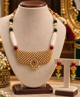 Royal Kundan Pearl Choker Necklace Set with Green & Ruby Beads