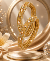 Royal Peach Crystal Gold-Tone Designer Bangle Set