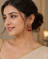 Royal Peacock Jhumka Earrings with Magenta Beaded Drops