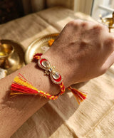 Royal Red & Yellow Braided Kundan Rakhi