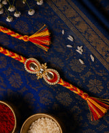 Royal Red & Yellow Braided Kundan Rakhi