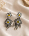 Royal Yellow Stone Oxidized Silver-Tone Statement Earrings