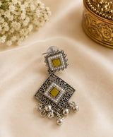 Royal Yellow Stone Oxidized Silver-Tone Statement Earrings