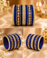 Royal Blue Crystal Embellished Lac Bangle Set