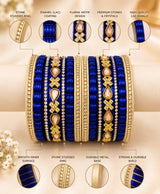 Royal Blue Crystal Embellished Lac Bangle Set