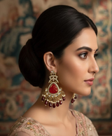 Royal Maroon Stone Kundan Pearl Drop Earrings