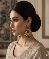 Royal Maroon Stone Kundan Pearl Drop Earrings