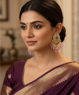 Royal Purple & Pink Pearl Chandbali Earrings