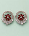 Ruby Red Floral Crystal Statement Stud Earrings