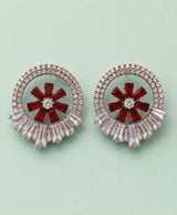 Ruby Red Floral Crystal Statement Stud Earrings