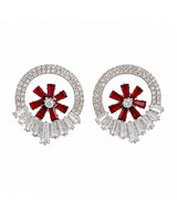 Ruby Red Floral Crystal Statement Stud Earrings