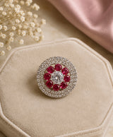 Ruby Red Floral Crystal Stud Earrings