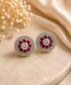 Ruby Red Floral Crystal Stud Earrings