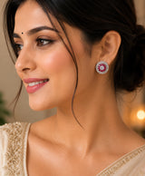 Ruby Red Floral Crystal Stud Earrings