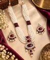 Ruby Red Pearl Multi-Strand Necklace & Earrings Set