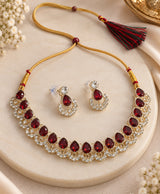 Ruby Red Teardrop Necklace & Matching Earrings Set