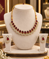 Ruby Red Teardrop Necklace & Matching Earrings Set