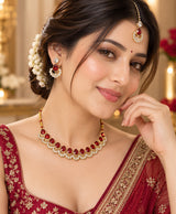 Ruby Red Teardrop Necklace & Matching Earrings Set