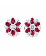 Ruby Red & Clear Crystal Floral Stud Earrings