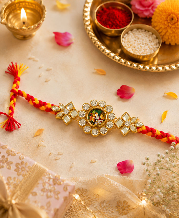 Shree Krishna Premium Kundan Designer Rakhi