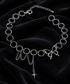 Silver Butterfly Circle-Link Choker Necklace with Dangling Star Charm